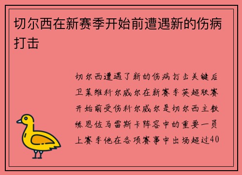 切尔西在新赛季开始前遭遇新的伤病打击